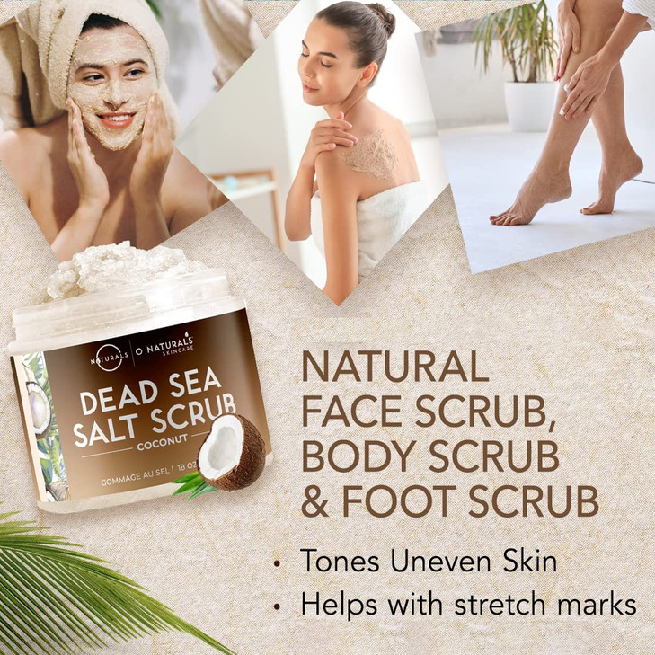 O Naturals Exfoliating Scrub, Natural Dead Sea Salt Deep-Cleansing Face & Body Scrubs. Anti-Cellulite Tones Helps Oily Skin, Acne, Ingrown Hairs & De