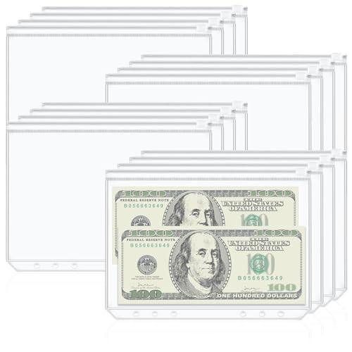 18Pcs A5 Binder Pockets, 6 Holes A5 Binder Inserts, Budget Cash Stuffing Envelopes for Budgeting, Clear Zipper Pouch, Waterproof PVC Loose Leaf Bags
