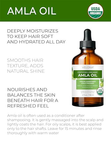 velona Amla Oil USDA Certified Organic - 4 Fl Oz | 100% Pure and Natural Carrier Oil | Extra Virgin, Unrefined, Cold Pressed