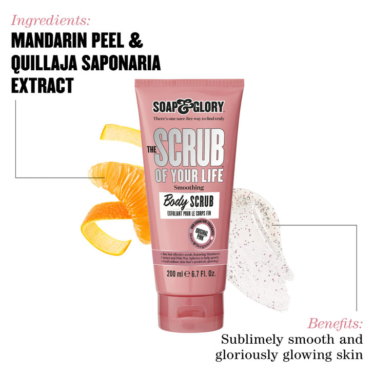 Soap & Glory Original Pink The Scrub Of Your Life Exfoliating Body Scrub - Smoothing & Buffing Vegan Scrub - Rose & Bergamot Body Polish with Shea Bu
