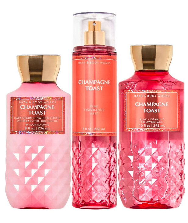 Bath & Body Works - Champagne Toast - Daily Trio - Shower Gel, Fine Fragrance Mist & Super Smooth Body Lotion (Packaging Varies)