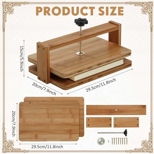 Juexica Bamboo Wooden Book Press for Book Binding 11.61 x 7.68 Inch Portable Binding Press Manual Paper Press Flattening Machine Bookbinder Press for