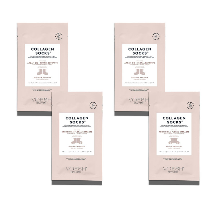 VOESH Collagen Socks, Collagen Socks for Dry Feet, 4 Pack, Cracked Heel Repair, Moisturizing Socks, Spa Pedicure Treatment, Spa Socks, Foot Peel Mask