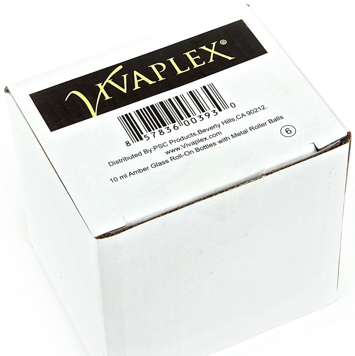 Vivaplex, 6, Amber, 10 ml Glass Roll-on Bottles with Stainless Steel Roller Balls - .5 ml Dropper included
