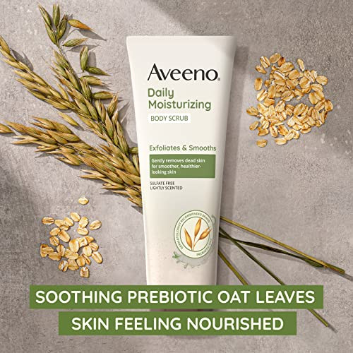Aveeno Daily Moisturizing Body Scrub, Exfoliating Body Wash for Smoother, Healthier Looking Skin, Soothing Prebiotic Oat Formula, Sulfate-Free, Soap-