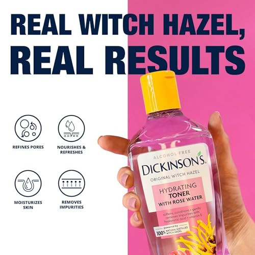 Dickinson's Enhanced Witch Hazel Hydrating Toner with Rosewater, Alcohol Free, 98% Natural Formula, 16 Fl Oz (Pack of 1)