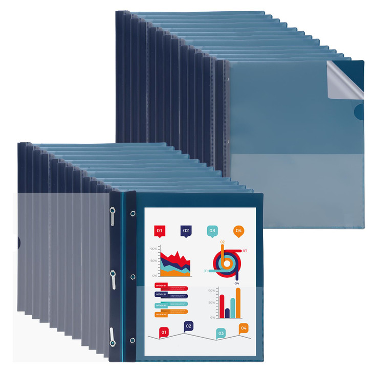 30 Pcs Clear Front Report Covers, Report Covers with 3-Prong Fasteners, Clear Front Presentation Folders for School Office Business, Navy Blue