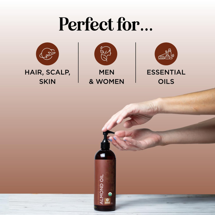 USDA Organic Sweet Almond Oil - Pure Cold Pressed Organic Almond Oil for Skin Hair and Nails - Moisturizing Organic Body Oil for Women and Men plus C