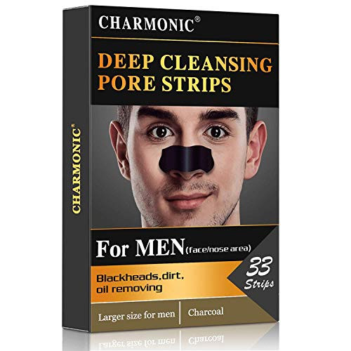 Charmonic Blackhead Pore Strips, 33 pcs Charcoal Peel Off Strips, Blackhead Remover Pore Strips for Men, Deep Cleansing Strips Remove for Nose Area a