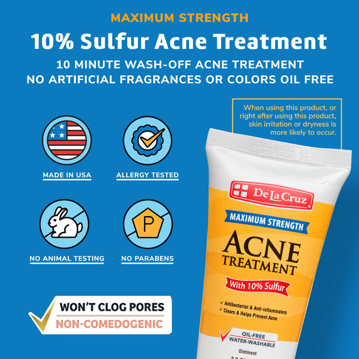 De La Cruz Sulfur Ointment - Cystic Acne Treatment for Face and Body - Daily 10 Min Spot Treatment Mask - Safe and Effective Game Changing Hormonal A