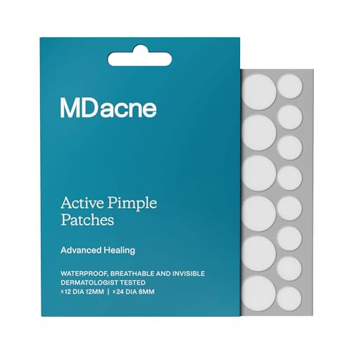 MDacne Pimple Patches for Acne Treatment, Hydrocolloid Patches - Absorbs Oil & Pus from Clogged Pores, Ultrathin & Transparent Blends with All Skin T