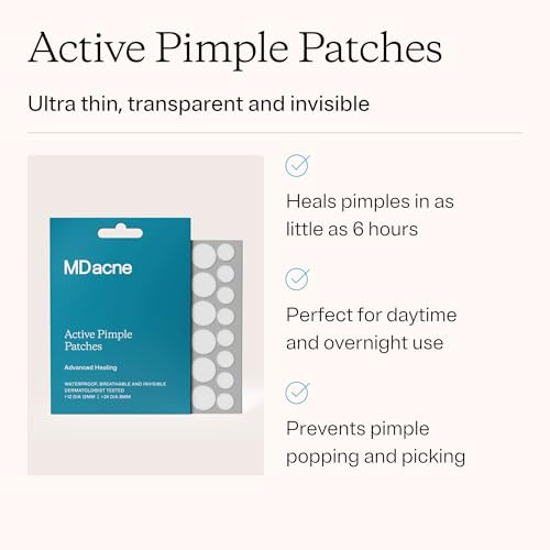 MDacne Pimple Patches for Acne Treatment, Hydrocolloid Patches - Absorbs Oil & Pus from Clogged Pores, Ultrathin & Transparent Blends with All Skin T