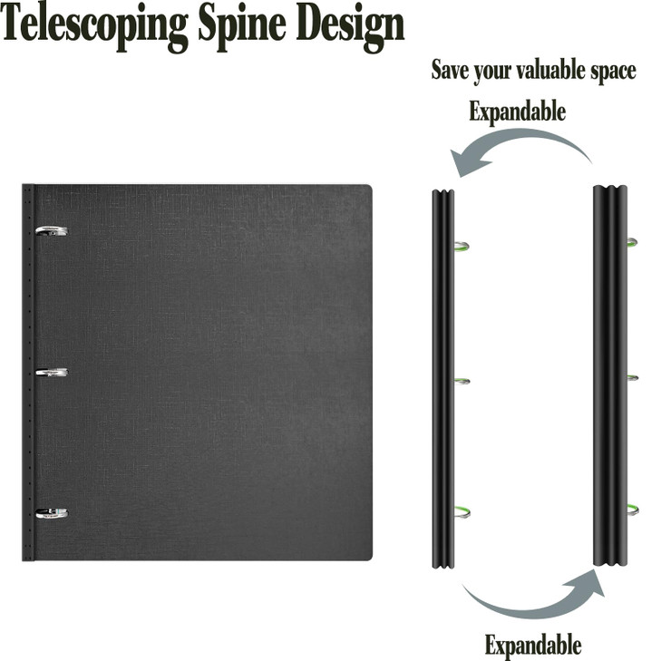 JISUSU 1INCH Telescoping 3 Ring Binder - Portable Plastic Binder with Telescoping Spine, Foldable Front Cover Holds 8.5" x 11" Paper - Black (4PCS)
