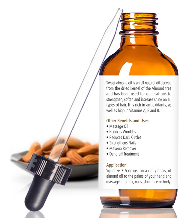 Organic Sweet Almond Oil MOISTURIZER - in 4 oz Glass Bottle with Dropper | Unrefined Cold Pressed Skincare Lotion | Essential Natural Personal Massag