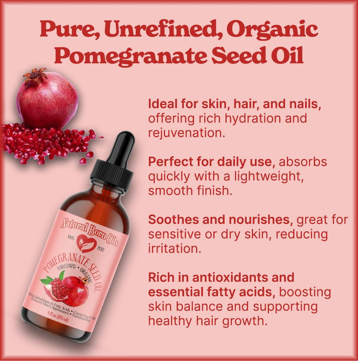 8oz Pomegranate Seed Oil, 100% Pure and Natural, Organic and Rich in Antioxidants for Supple, Soft Skin and Hair - Includes Pump & Flip Cap