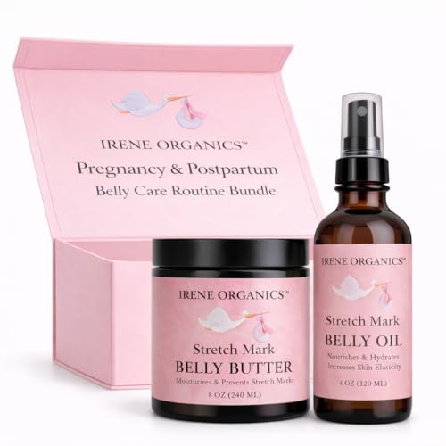 Belly Bundle by Irene Organics - Organic Belly Butter and Oil for Pregnancy Stretch Mark Prevention and Treatment - Award Winning Skincare For Pregna