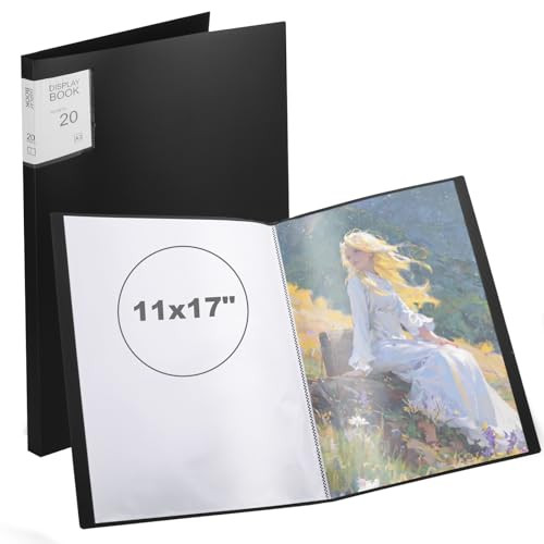LDXDRU 2 Pack Art Portfolio Binder 11"x17" Presentation Book, Black Folder with Plastic Sleeves, 20 Pocket Art Portfolio Folder with Clear Sheet Prot
