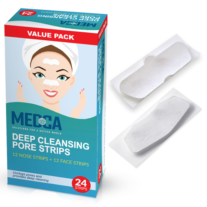 MEDca Deep Cleansing Blackhead Pore Strips - Pack of 24 Peel - Off Blackhead Remover and Pore Unclogging Strips for Nose and Face, Chin, Forehead & H