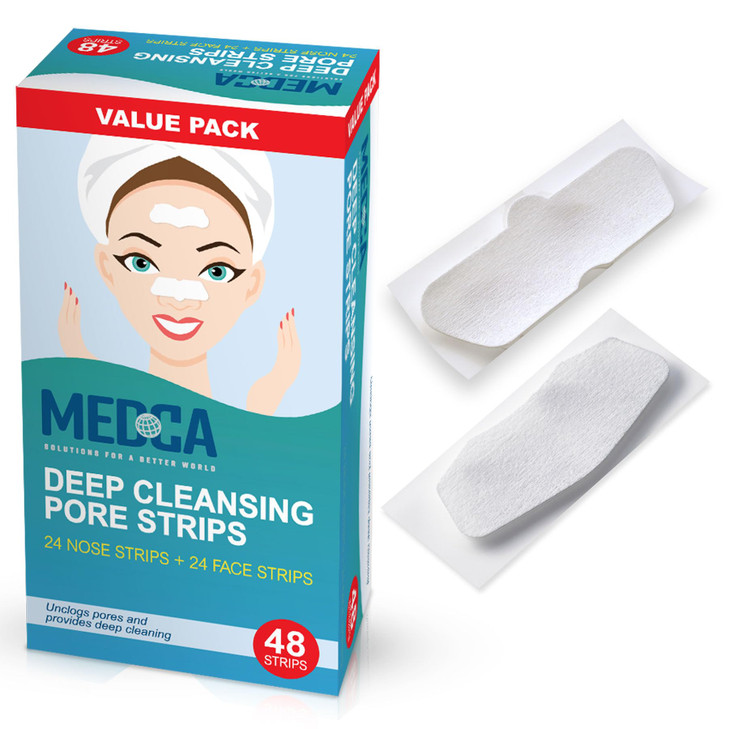 MEDca Deep Cleansing Blackhead Pore Strips - Pack of 48 Peel - Off Blackhead Remover and Pore Unclogging Strips for Nose and Face, Chin, Forehead & H