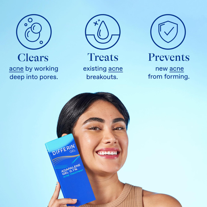Differin Acne Treatment Gel, 30 Day Supply, Retinoid Treatment for Face with 0.1% Adapalene, Gentle Skin Care for Acne Prone Sensitive Skin, 15g Pump