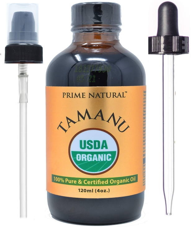 PRIME NATURAL Organic Tamanu Oil - USDA Certified, 100% Pure, Cold Pressed, Unrefined, Virgin (4oz / 120ml) For Face, Hair & Skin Care - Natural Mois