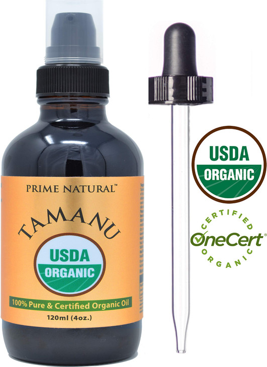 PRIME NATURAL Organic Tamanu Oil - USDA Certified, 100% Pure, Cold Pressed, Unrefined, Virgin (4oz / 120ml) For Face, Hair & Skin Care - Natural Mois