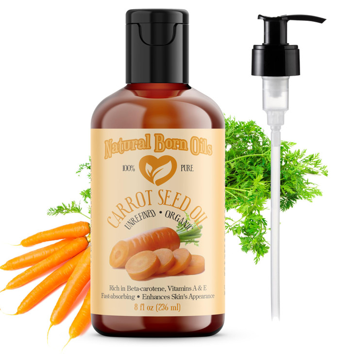 Natural Born Oils Carrot Seed Oil, 8oz, Organic, Cold-Pressed, High in Carotene, Skin Elasticity Enhancer, Hair Strengthener