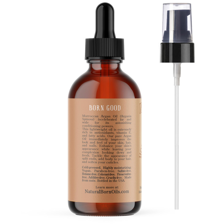 Natural Born Oils Moroccan Argan Oil. 4oz. 100% Pure and Natural, Cold-pressed, Organic. Natural Moisturizer for Your Skin and Hair