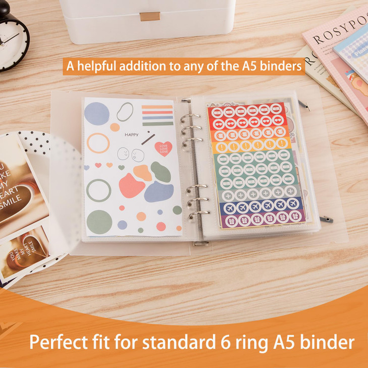 30pcs Pocket Sleeves for A5 6 Ring Binder, 1-Pocket Sheets Inserts Refill Pages for Kpop photocard, Savings Challenges, Sticker Collecting Album Bind