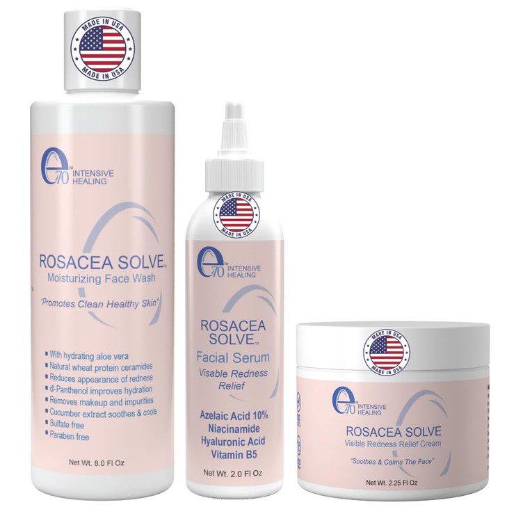 Rosacea Treatment Skincare for Women & Men - Face Wash, Rosacea Cream & Face Serum, Moisturizer Redness Reducing Skin Care with Aloe Vera, Hyaluronic