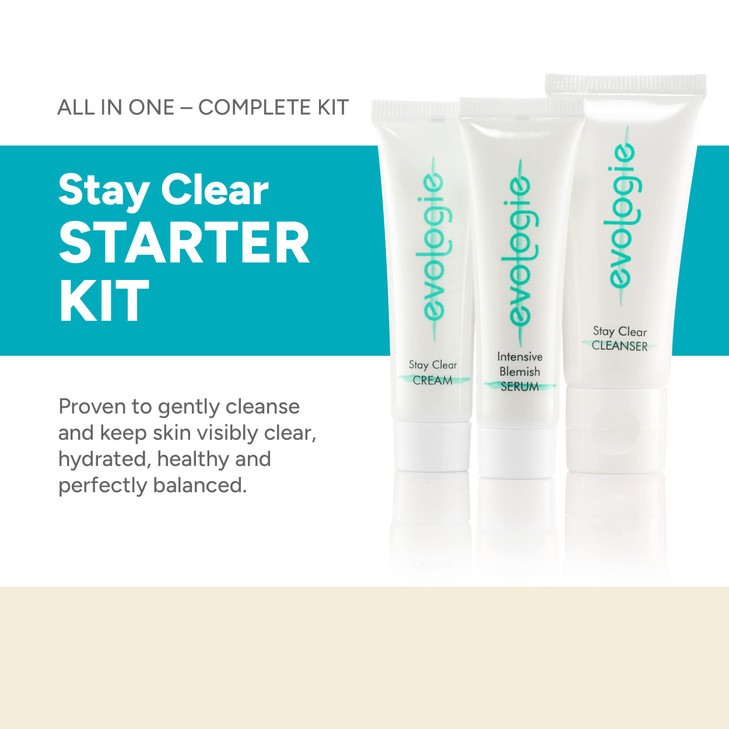Evologie Stay Clear Acne Skin Care Kit & Face Skin Care Set  Complete Skin Care Routine with Cleanser, Serum & Hydrating Moisturizing Cream, Helps R