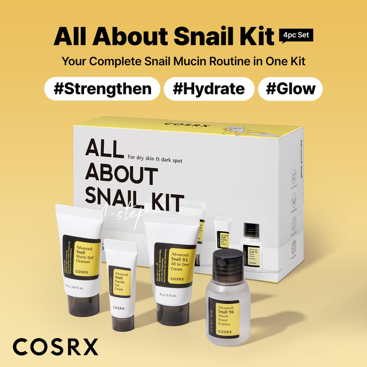 COSRX All About Snail Mucin Korean Skin Care Set, Mini Travel Essentials, Travel Size Gift Set with Snail Mucin Face Wash, Serum, Moisturizer & Eye C