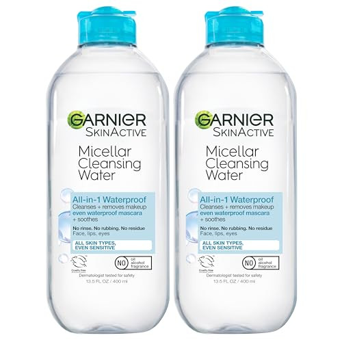 Garnier Micellar Water for Waterproof Makeup, Hydrating Facial Cleanser & Makeup Remover, Suitable for Sensitive Skin, Vegan, Cruelty Free, 13.5 Fl O
