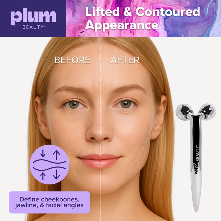 Contouring Dual Ended Silver Face Roller for Wrinkles and Lifting, - Face Rollers for Women, Men - Facial Roller supports lymphatic drainage, Skin Ca