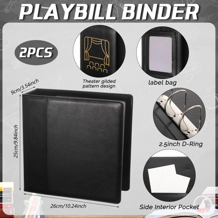 Eersida 2 Pcs Binder Bundle for Holding Broadway Play Program and Theater Programs with 50 Custom Sheet Protectors and 4 Dividers, PU Leather Binder