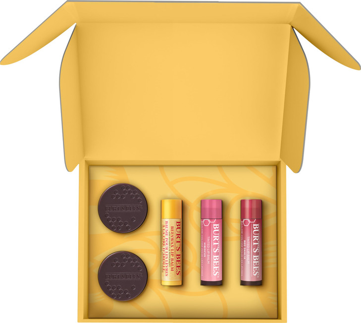 Burt's Bees Lip Care & Color Gifts Kit - Original Beeswax Moisturizing Lip Balm, Hibiscus & Red Dahlia Tinted Stain + Balm Duos, Conditioning Scrub &