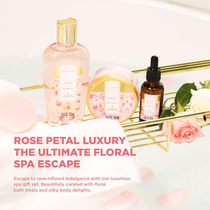 Spa Luxetique Spa Baskets for Women Gift, Womens Spa Gift Baskets, 15pcs Rose Spa Sets, Spa Kit Includes Body Oil, Bubble Bath, Bath Sets for Women,
