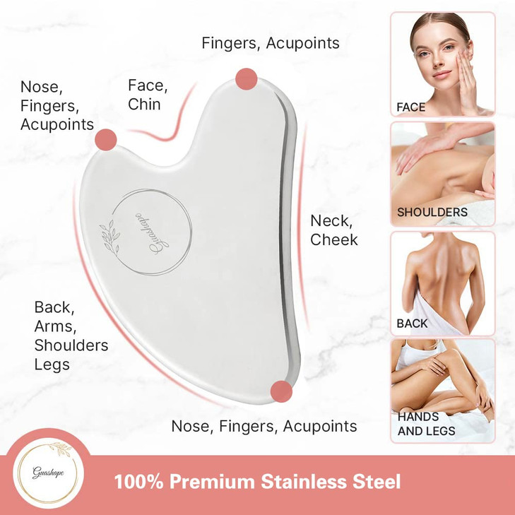 GUASHAPE Stainless Steel Gua Sha Facial Tools | Guasha Tool for Face Sculpting, Shaping, Reduce Puffiness, Tension Relief | Metal Gua Sha Body Tool |