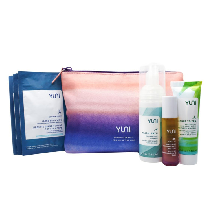 YUNI Beauty Natural Travel Essentials Kit (7pc kit) Beauty On the Run Travel Size Body Care Kit - Cleanse, Refresh, Hydrate - Save Time - All Natural