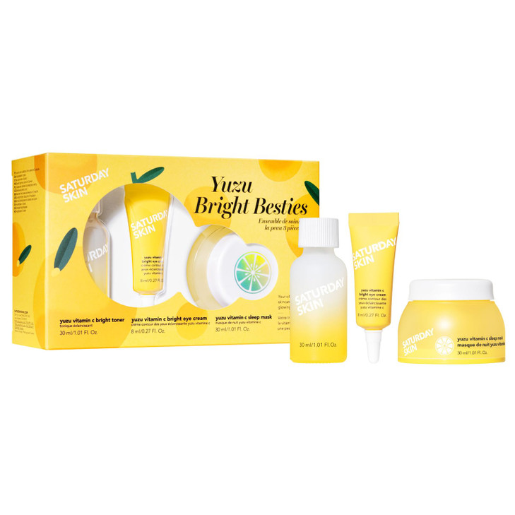 Saturday Skin 3-Piece Skin Care Set Yuzu Vitamin C Sleep Mask Yuzu Vitamin C Bright Toner and Eye Cream Overnight Facial Masks Korean Beauty Best Vit