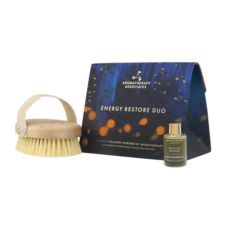Aromatherapy Associates Energy Restore Duo, Revive Morning Bath & Shower Oil and Revive Body Brush. Made with Premium Essential Oils for Relaxation (