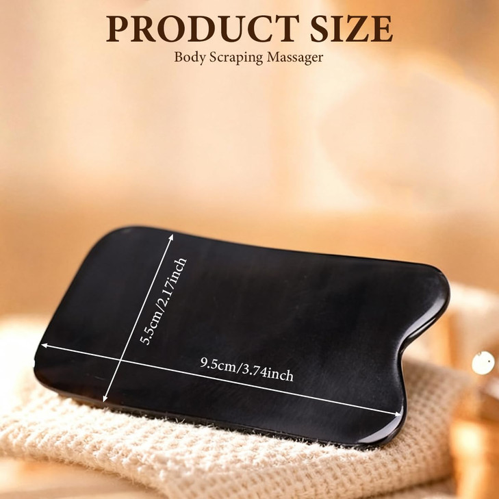 2PCS Black Gua Sha Massage Board- Square Buffalo Horn Material Scrapping Beauty Roller Skin Facial Therapy Beauty Tool for Personal Care