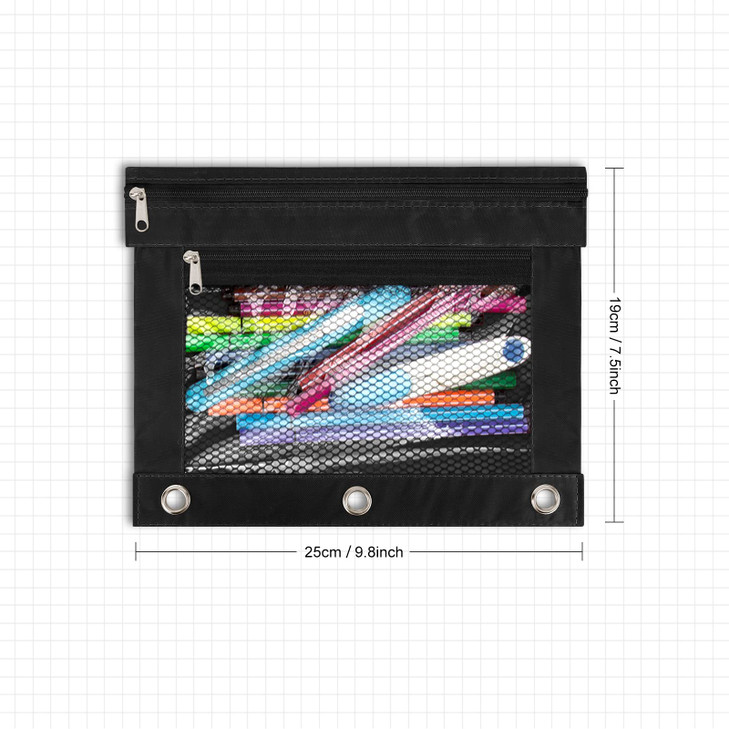 IKAYAS 20 Pack Black Pencil Pouch bulk 3 Ring Binder Pouch with Zipper, Pouch Bags for Classroom bulk Pencil Box Case for Storing School Students Tea