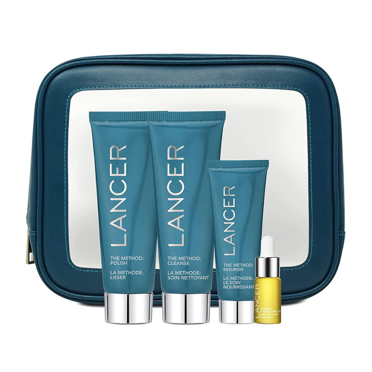 Lancer Skincare The Method Intro Kit, 3-Step Anti-Aging Facial Exfoliator, Cleanser, and Moisturizer Kit for Glowing Skin, Reveals Healthy-Looking Gl