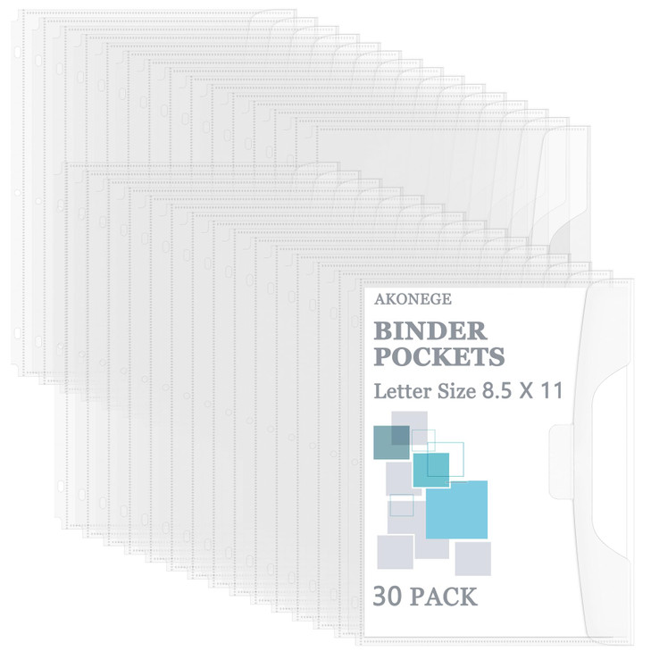 AKONEGE 15 Pack Binder Pockets for 3 Ring Binder Organization, Heavyweight Plastic Folder with Space-Saving Closure, Side Loading Letter Size Plastic