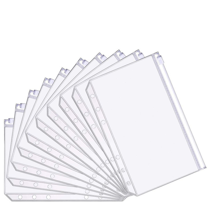 Teqooza A6 Size Binder Pockets Plastic Binder Zipper Folders Waterproof 6 Holes Zipper Loose Leaf Bags for Pouch Document Filing Notebooks Cards Bags