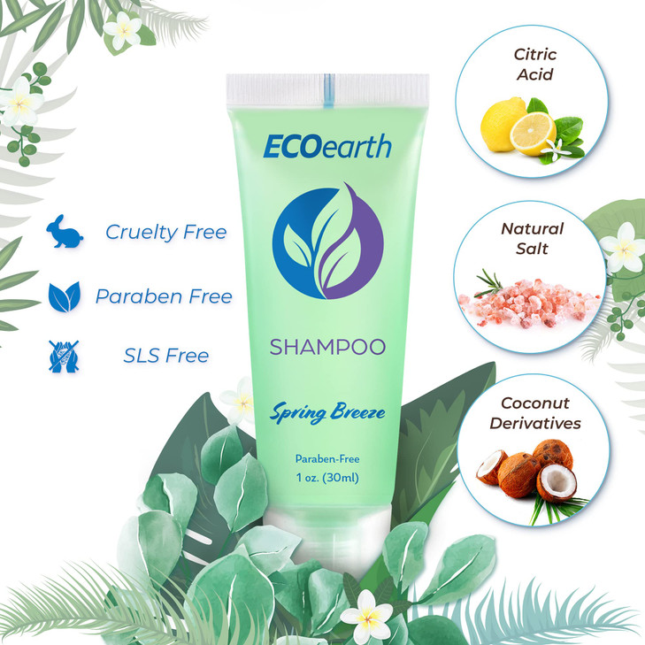 EcoEarth Hotel Toiletries Bundle (Spring Breeze, 1 oz each, 200 Pieces) 4-Piece Set: 50 Round Bar Soap, 50 Shampoo, 50 Conditioner & 50 Body Lotion -