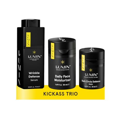 Lumin - Kickass Trio - Daily Face Moisturizer, Wrinkle Defense Serum & Dark Circle Defense Balm, Anti-aging skincare routine for men, Help with Clogg