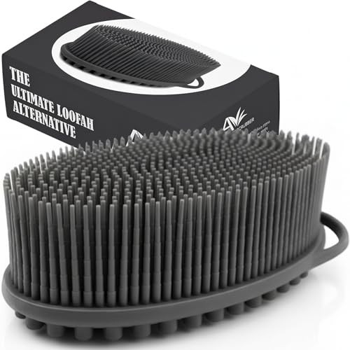 Avilana Premium Silicone Body Scrubber - 8 Years Trusted Since 2017 - SGS Certified Food Grade Dual Sided Bath Brush, Quick-Dry Exfoliating Loofah Al