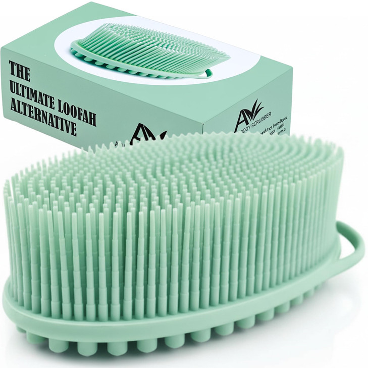 Avilana Premium Silicone Body Scrubber - 8 Years Trusted Since 2017 - SGS Certified Food Grade Dual Sided Bath Brush, Quick-Dry Exfoliating Loofah Al